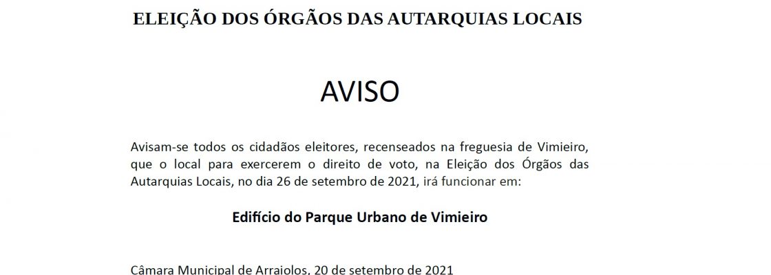 Local das mesas voto em Vimieiro