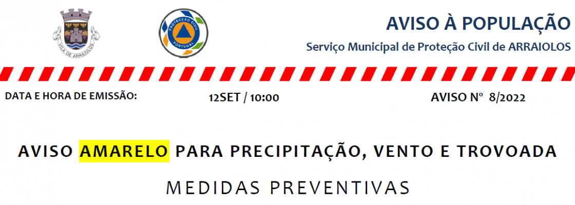 Aviso amarelo precipitação, vento e trovoada