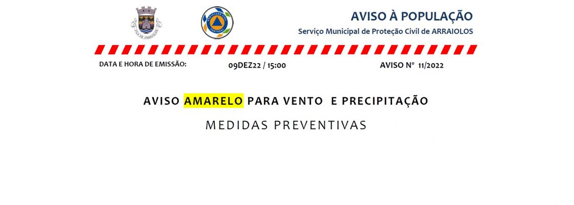 AVISO AMARELO PARA VENTO E PRECIPITAÇÃO – MEDIDAS PREVENTIVAS